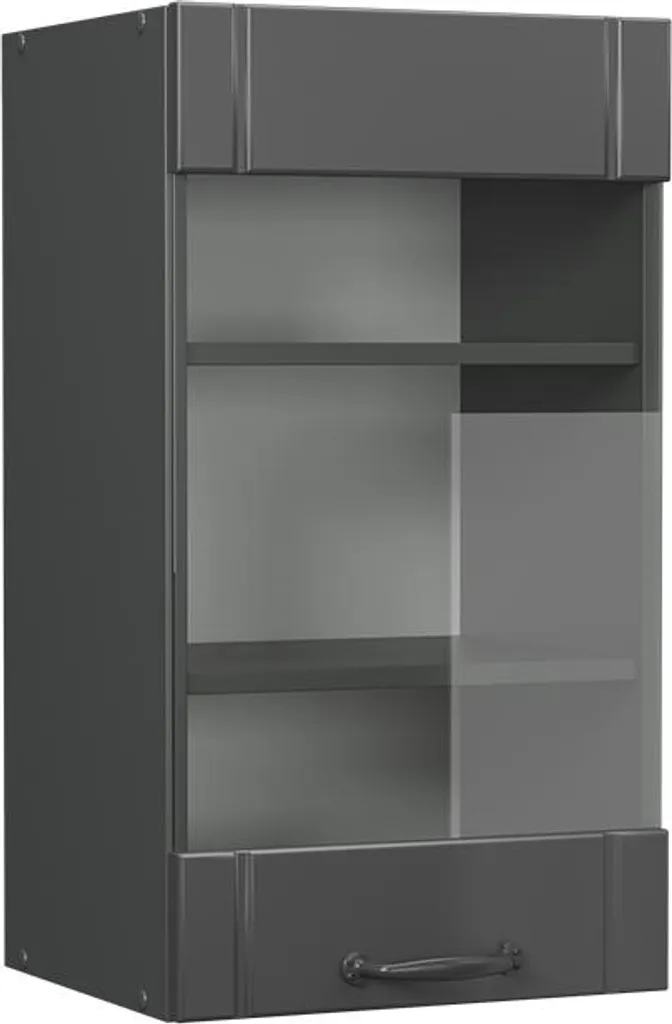 Armoire de cuisine 40cm Vicco Fame-Line Gris foncé avec vitrine Design
