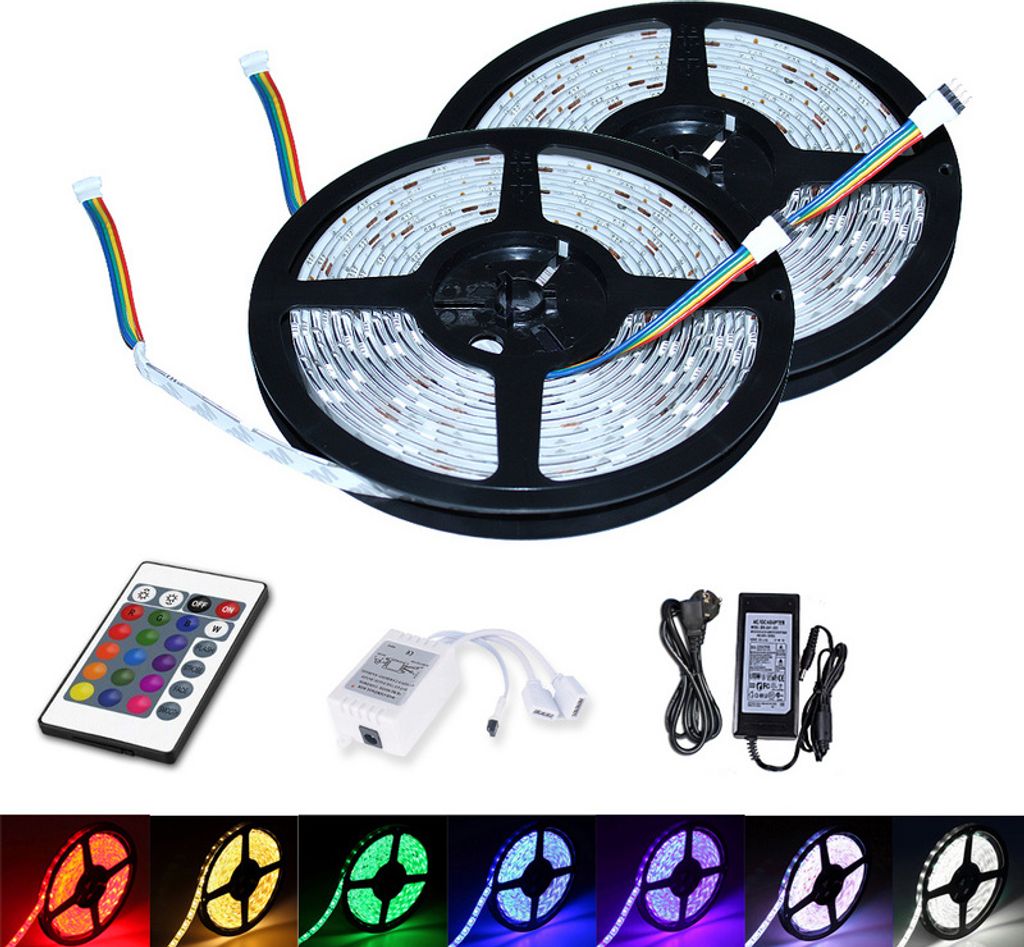 Fiqops 10M LED Streifen set , RGB LED Stripe 5050 SMD, LED Strip 30 LEDs, LED not wasserdicht(IP20), mit 24 Tasten Fernbedienung