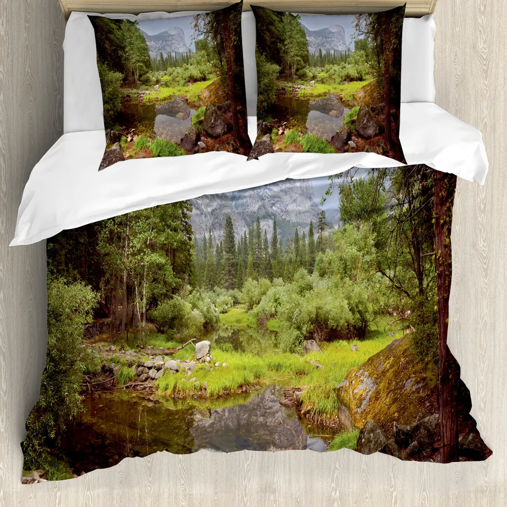 ABAKUHAUS Yosemite Copripiumino 200x200 Verde Foresta Anti-Acaro