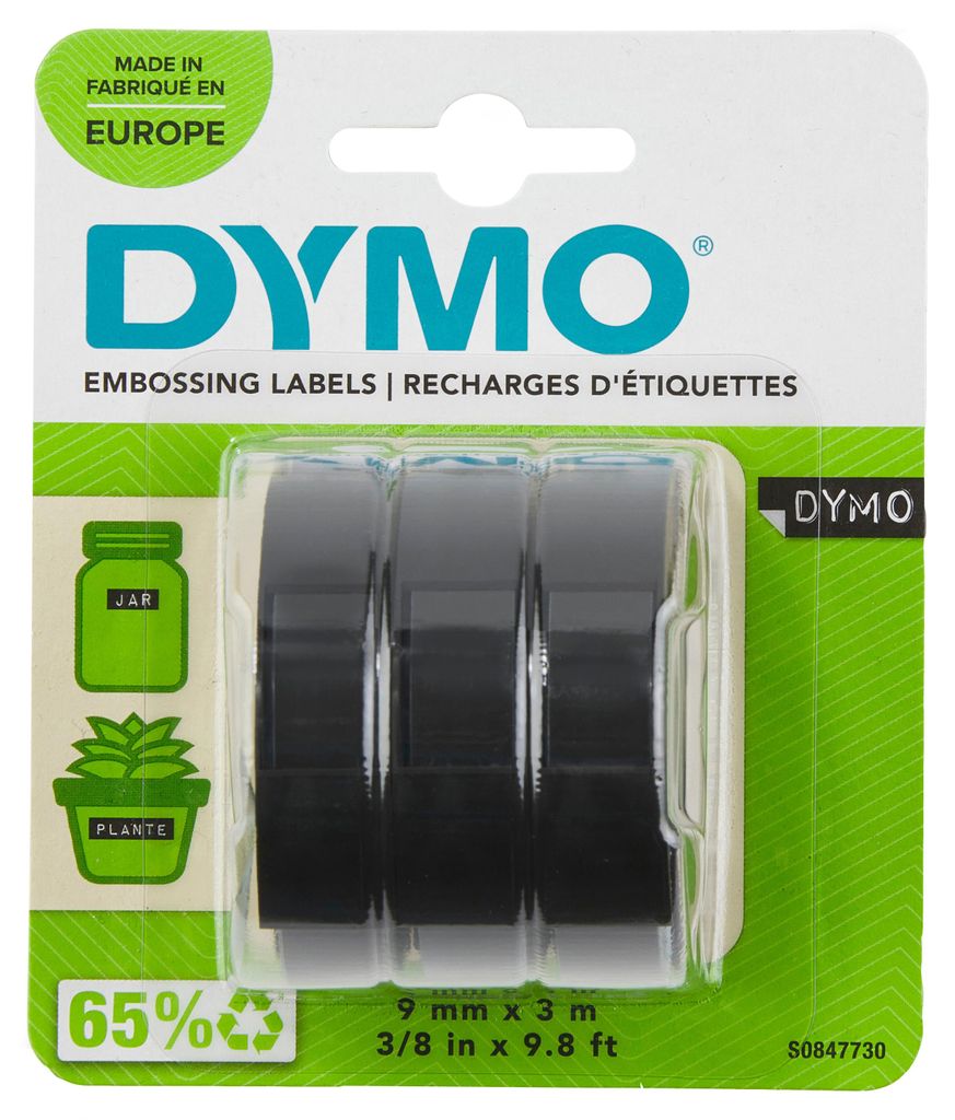 DYMO Original Prägeband  | 9 mm x 3 m | 3D weiß auf schwarz Produktbild 