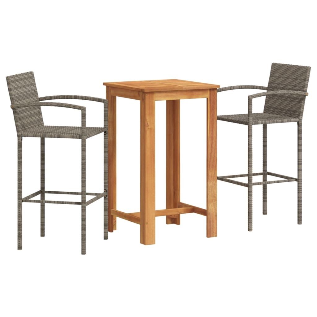 3-tlg. Gartenbar-Set Grau Massivholz Akazie und Poly Rattan