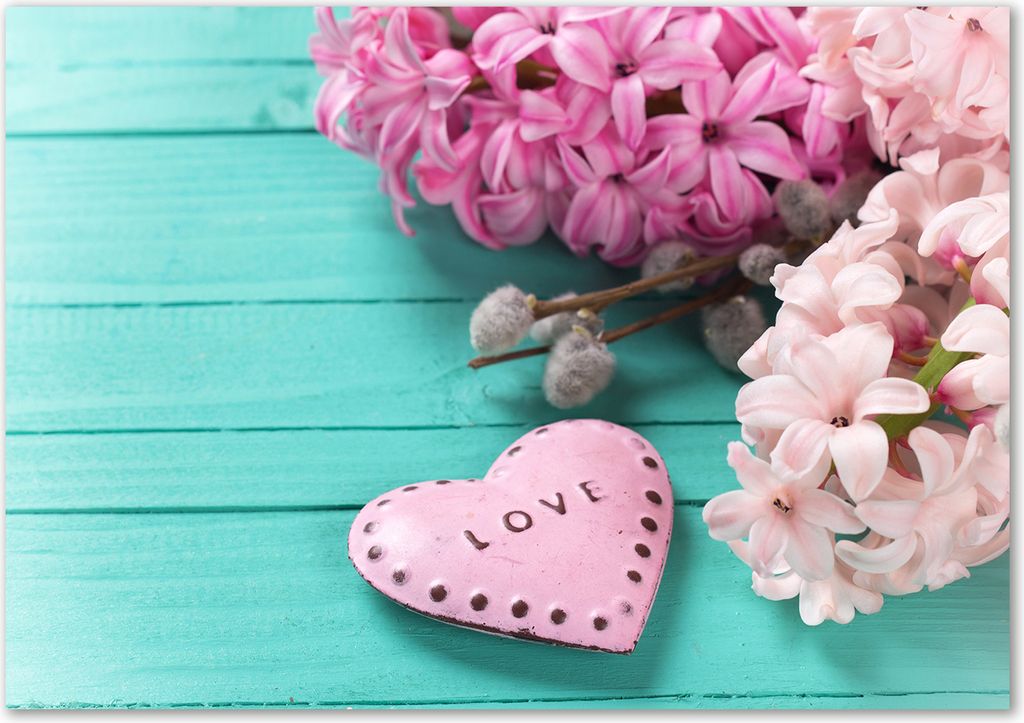 Tulup Glas-Bild - 100 x 70 - Wandbild aus Glas - Wandkunst - Wandbild hinter gehärtetem Sicherheitsglas - Blumen & Pflanzen - Flieder Herz - Rosa