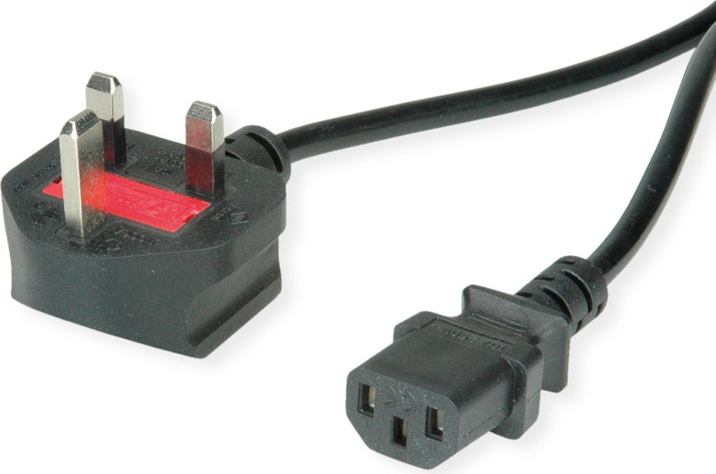 VALUE UK Netzkabel, gerade IEC-Buchse, 10A, schwarz, 3,15 m