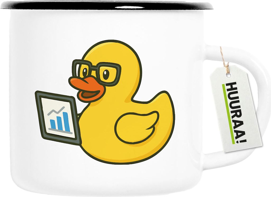 Huuraa Emaille Tasse Quietscheente Datenanalyse Comic Gummiente 300ml Vintage Campingbecher Geschenkidee