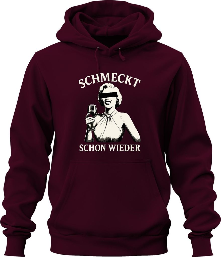 Schmeckt schon wieder Weinliebhaber Weinglas Retro Geschenk Party Uni Hoodie Kapuzenpullover, Burgundy, XL