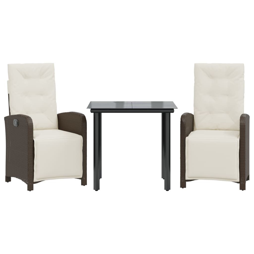 vidaXL 3-tlg. Bistro-Set mit Kissen Braun Poly Rattan