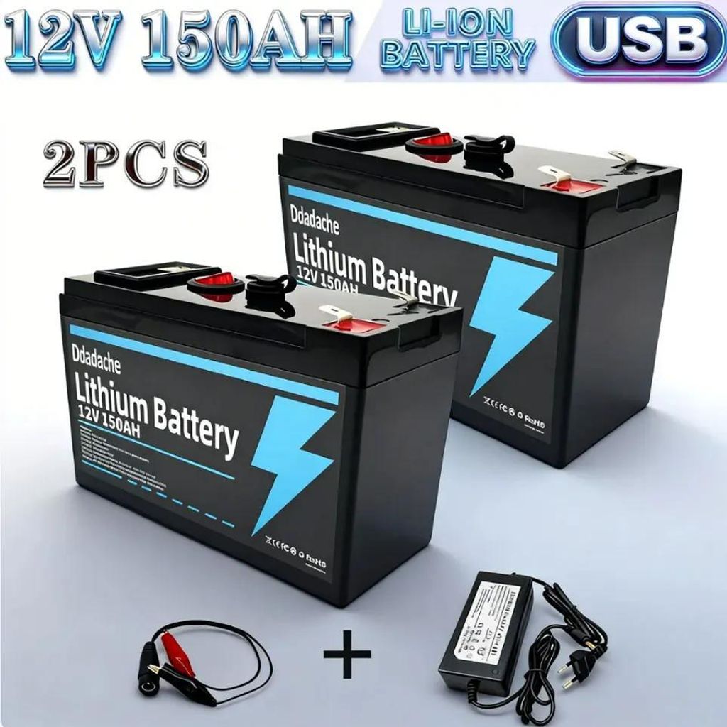 12V 150Ah Lithium Batterie - LiFePO4 Deep Cycle Akku - 2er Set - Integriertes BMS - 4000+ Ladezyklen - Für Solaranlage, Wohnmobil, Boot, Off-Grid