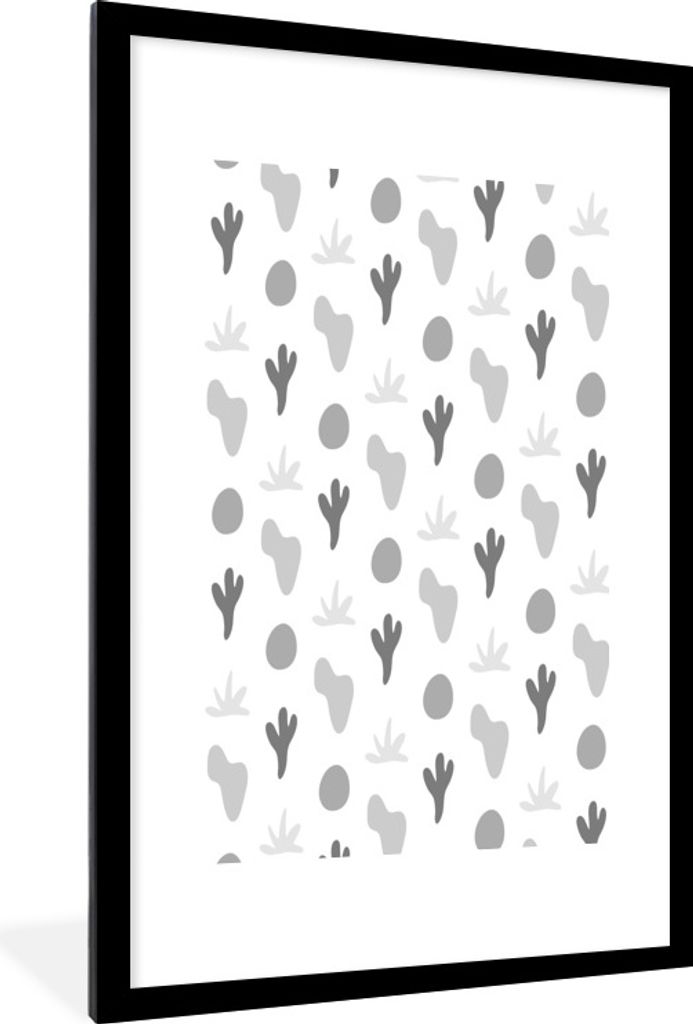 MuchoWow Gerahmtes Poster Hintergrund - Pflanzen - Schwarz - Weiß 60x90 cm - Poster mit Schwarzem Bilderrahmen Wandposter Rahmen Foto Bilder - D...