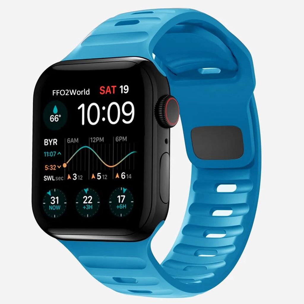 FFO2World Outdoor-Silikon-Sportarmband für Apple Watch 42/41/40/38 mm (Serie 1–11, SE) – wasserdichtes, robustes Smartwatch-Armband – Blau