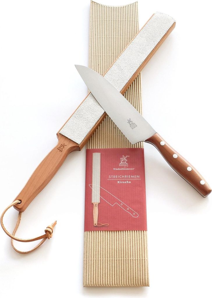 Hochwertiger Windmühlenmesser Leder-Streichriemen zur optimalen Messerpflege – Handarbeit aus Deutschland, ideal für extrem scharfe Klingen und...