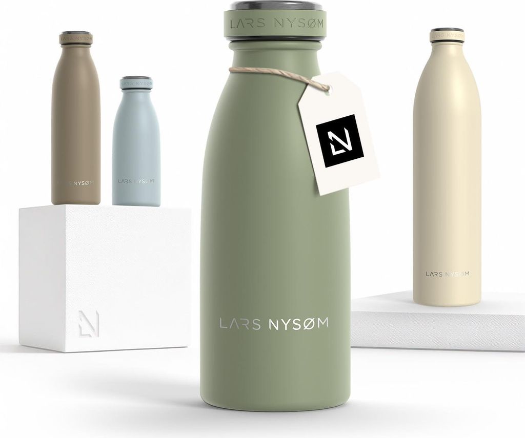 LARS NYSØM Edelstahl Trinkflasche 350ml, 500ml, 750ml, 1L, 1 5 liter | Thermosflasche Kohlensäure geeignet Auslaufsichere Wasserflasche für Sport,