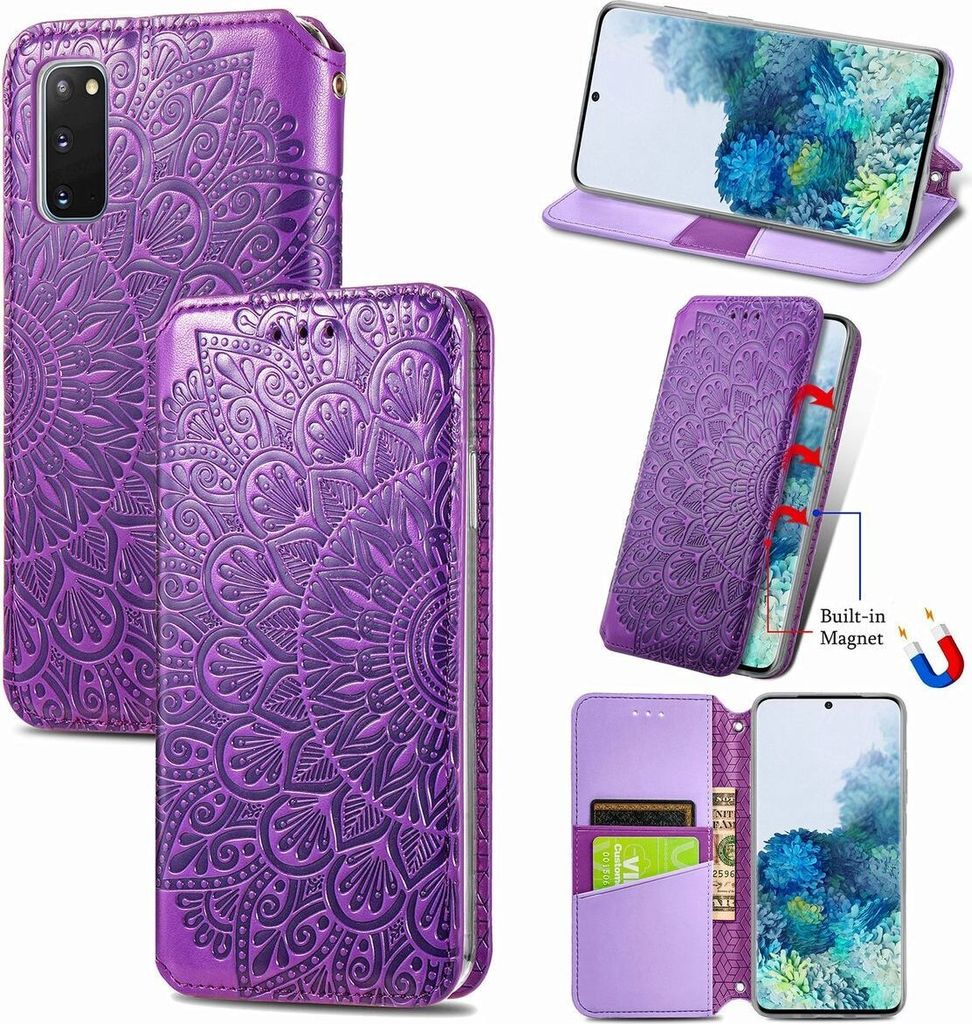 Handyhülle Schutztasche Case Cover Klapptache Wallet Bumper Etuis Mandala Blumen, Für Handy:Apple iPhone 11 Pro Max, Farbe:Violett