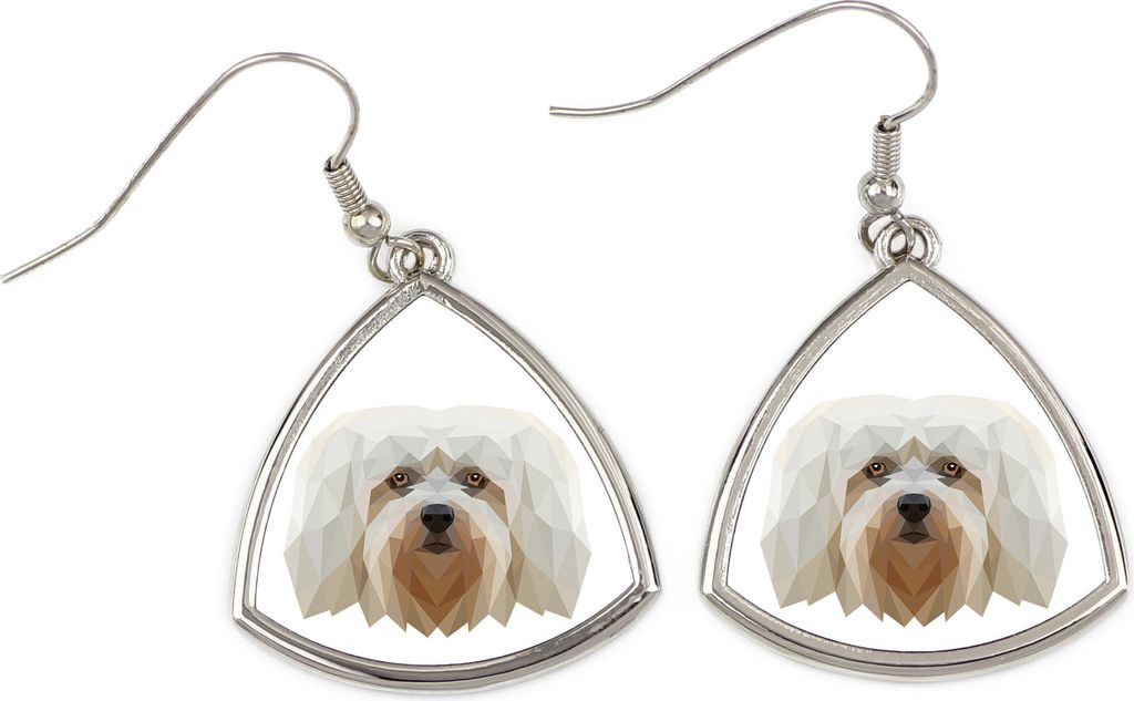 Havaneser, Bichon Havanais, Bichón Habanero - Ohrringe mit einem Bild und dem Schriftzug "Geometrischer Hund" von Art-Dog
