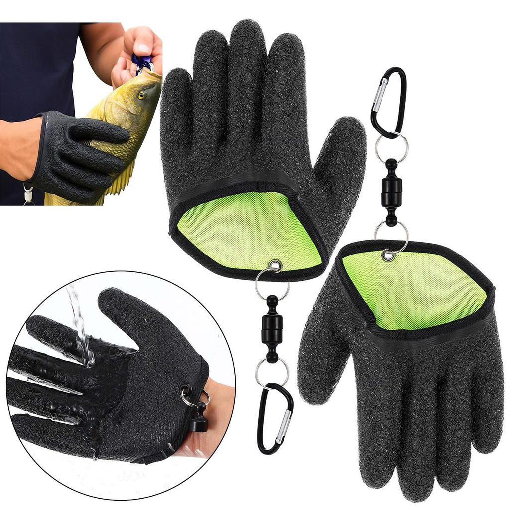 1 Paar wasserdichte Angelhandschuhe Rutschfesten Handschuh Landehandschuh mit 2 Magnetic Buckle Angelzubehör für Den Sicheren Umgang mit Zander Wels