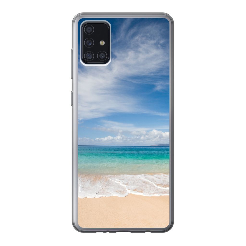 MuchoWow Handyhülle Schutzhülle Hülle für Samsung Galaxy A52 5G Ein tropischer Strand auf Hawaii, an dem die Wellen an Land gespült werden S...