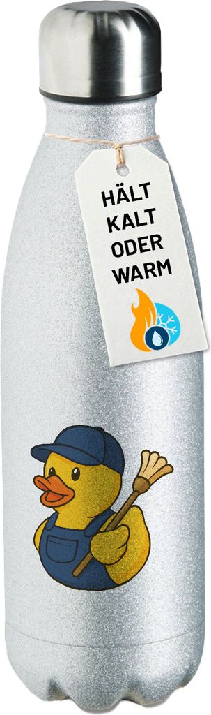 Huuraa Trinkflasche Quietscheente Hausmeister Comic Gummiente 500ml Silver Edelstahl Wasserflasche Trinkflasche Geschenkidee
