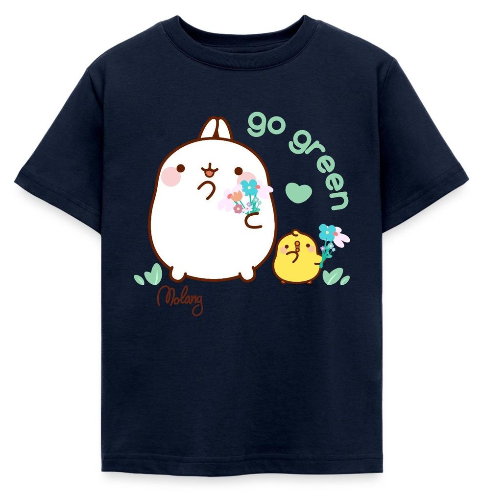 Spreadshirt Molang Piu Piu Go Green Umwelt Natur Kinder T-Shirt, 110/116 (5-6 Jahre), Navy
