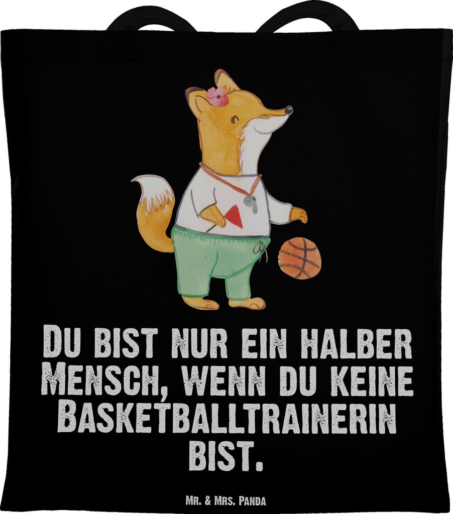 Mr. & Mrs. Panda Tote Bag Basketballtrainerin Herz - Schwarz - Geschenk, Tragetasche, Verein, Basketballerin, Beutel, Uni Tasche, Shopping, Basketb...