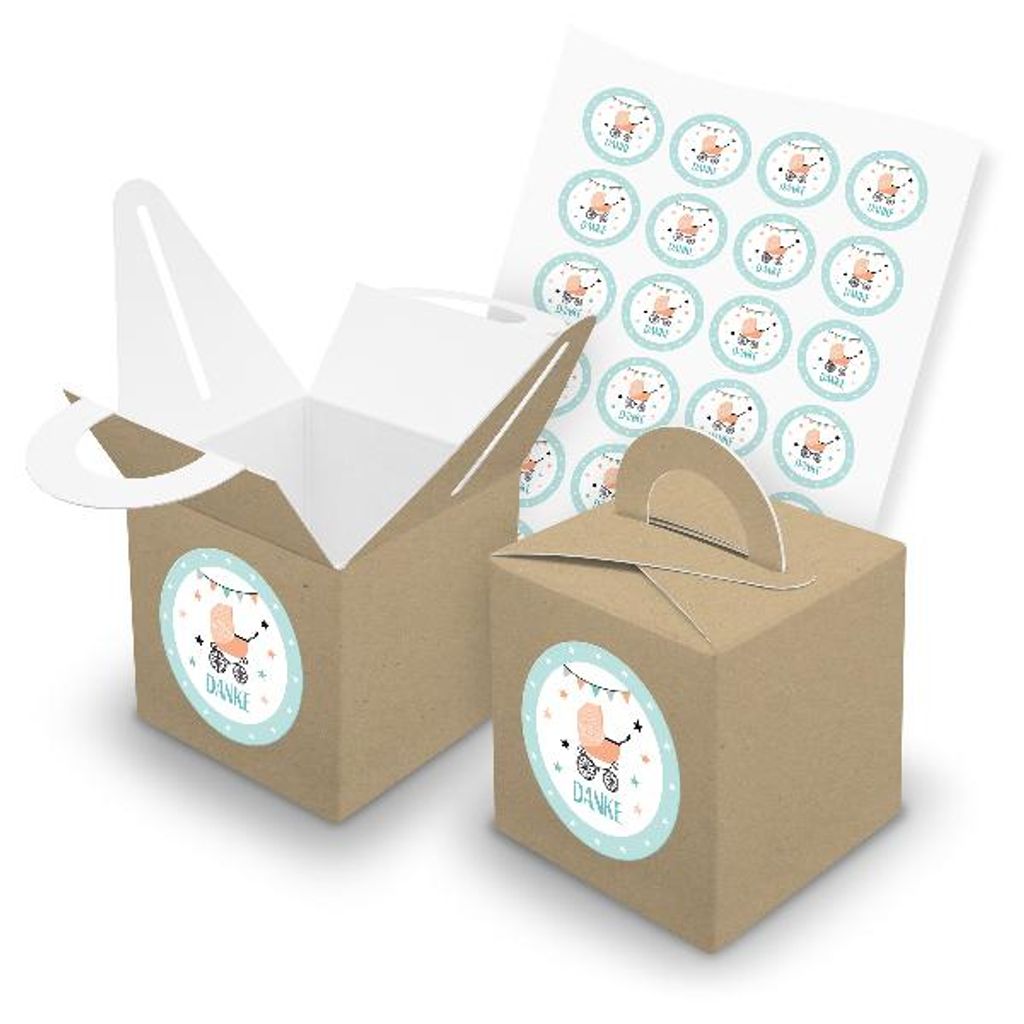 itenga SET 24x Würfelboxen mit Griff Braun (V43) + Motivsticker (M136)