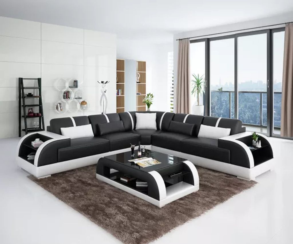 Design Sofa Möbel Eckcouch Ecksofa Wohnzimmer Lederpolster Couch L Form + Tisch