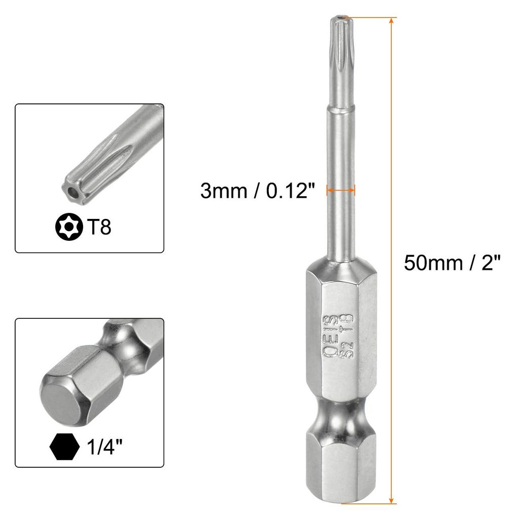 2 Stš¹ck T8 Torx Bit Set 1/4" Sechskantschaft 50mm lang S2-Stahl Magnetische Bitsatz manipulationssichere Schraubendreher Stern-Bits mit Loch fš...