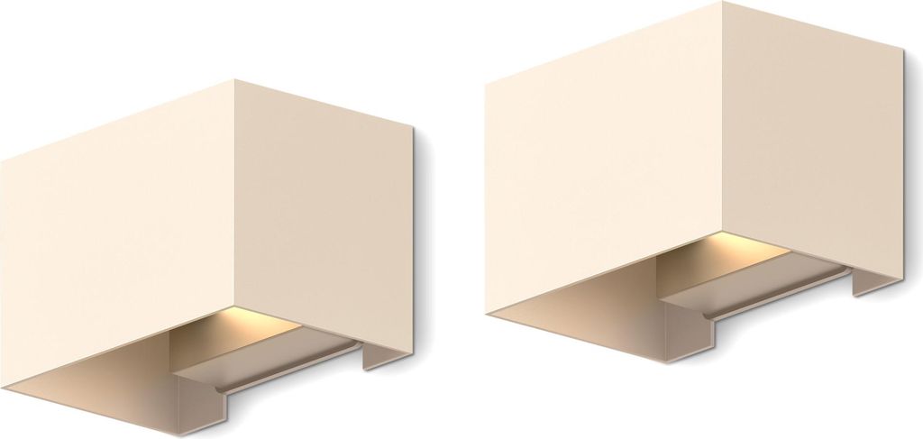 Calex Venice Wandleuchte, Innen & Außen, Warmweißes Up & Down Licht, Einstellbarer Lichtstrahl, Wasserdicht, Sandfarbe, 2-Pack