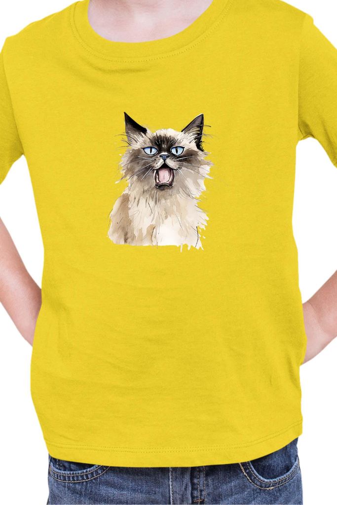 Kinder T-Shirt Funny Cats Breeds Birman Cat 013, 5-6 Jahr - 116 / Gelb