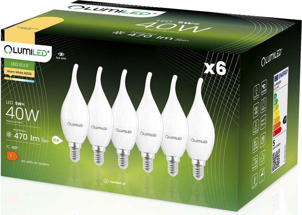 LUMILED BA35 E14 LED žiarovka 6 ks sada 5W nahrádza 40W 470 Obrázok produktu 