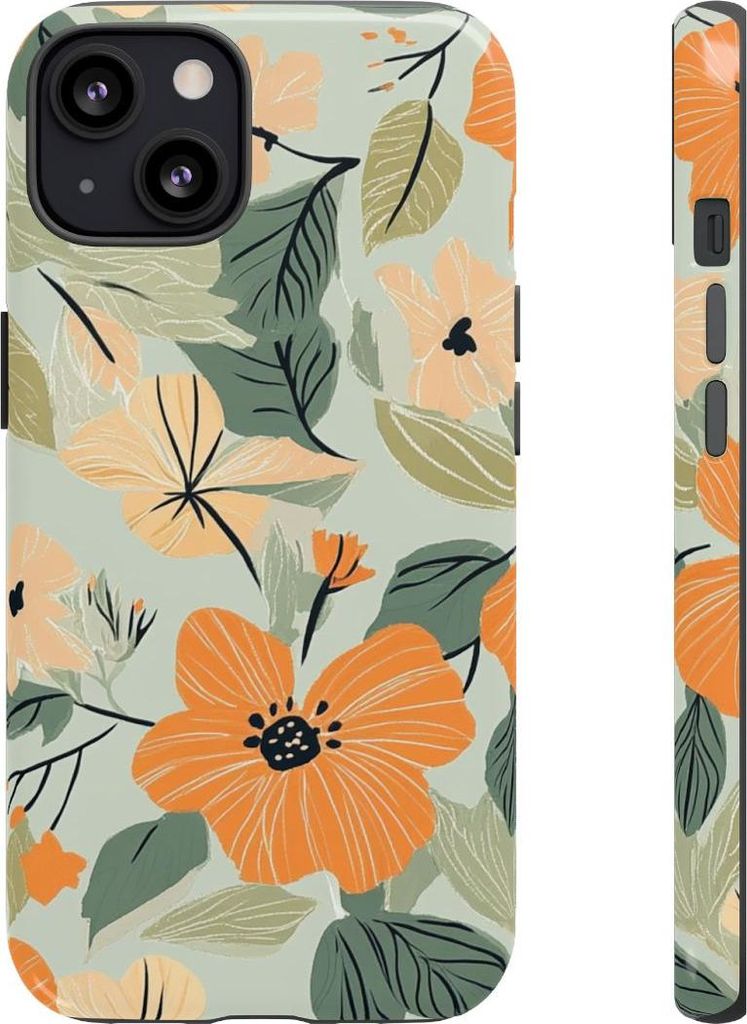 Florales Muster in Orange und Pfirsich – Hülle Kompatibel mit iPhone 13