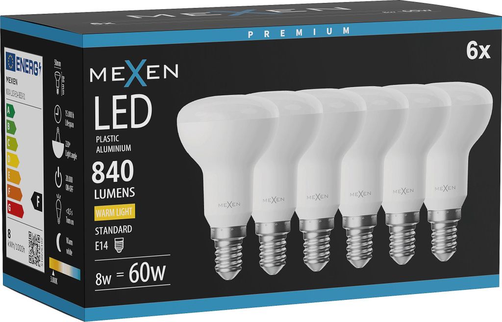 Mexen Nova 6x LED-Lampe E14, R50, 8W, Warm - 3000K, 840 lm - L103-E14-0830-01x06