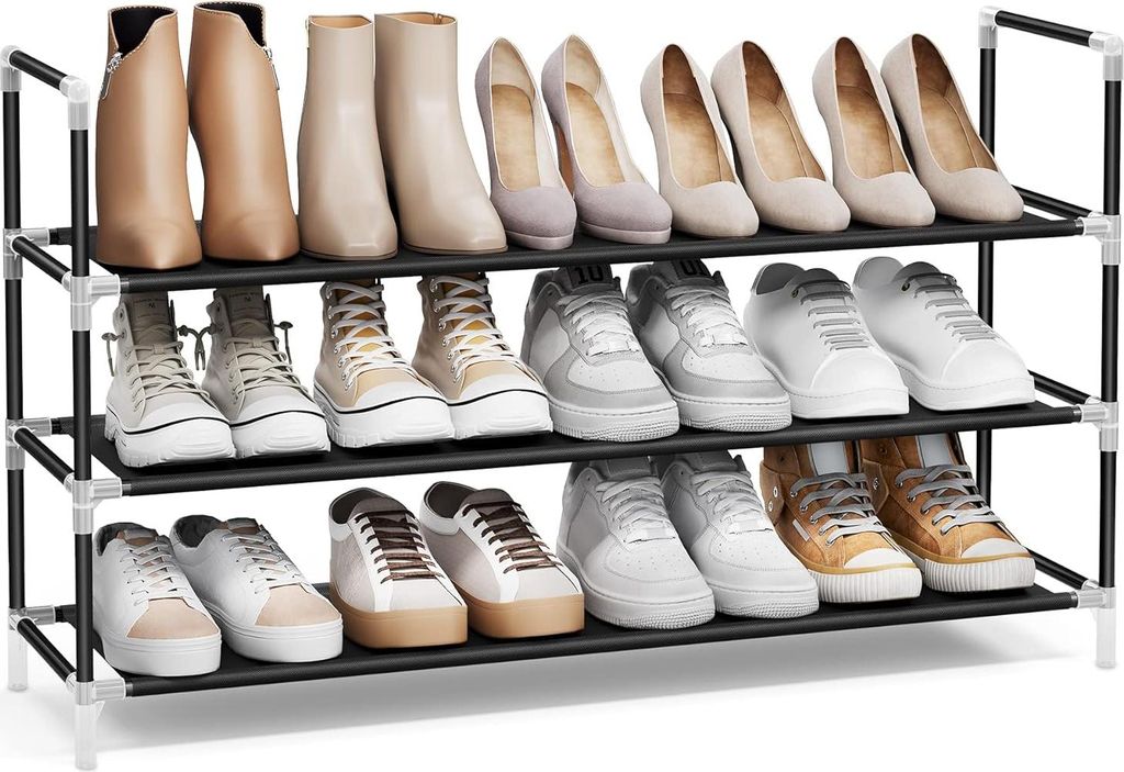 Schuhregal mit 3 Ebenen zur Aufbewahrung für Flur, schlank und platzsparend, schwarz LSH053B01