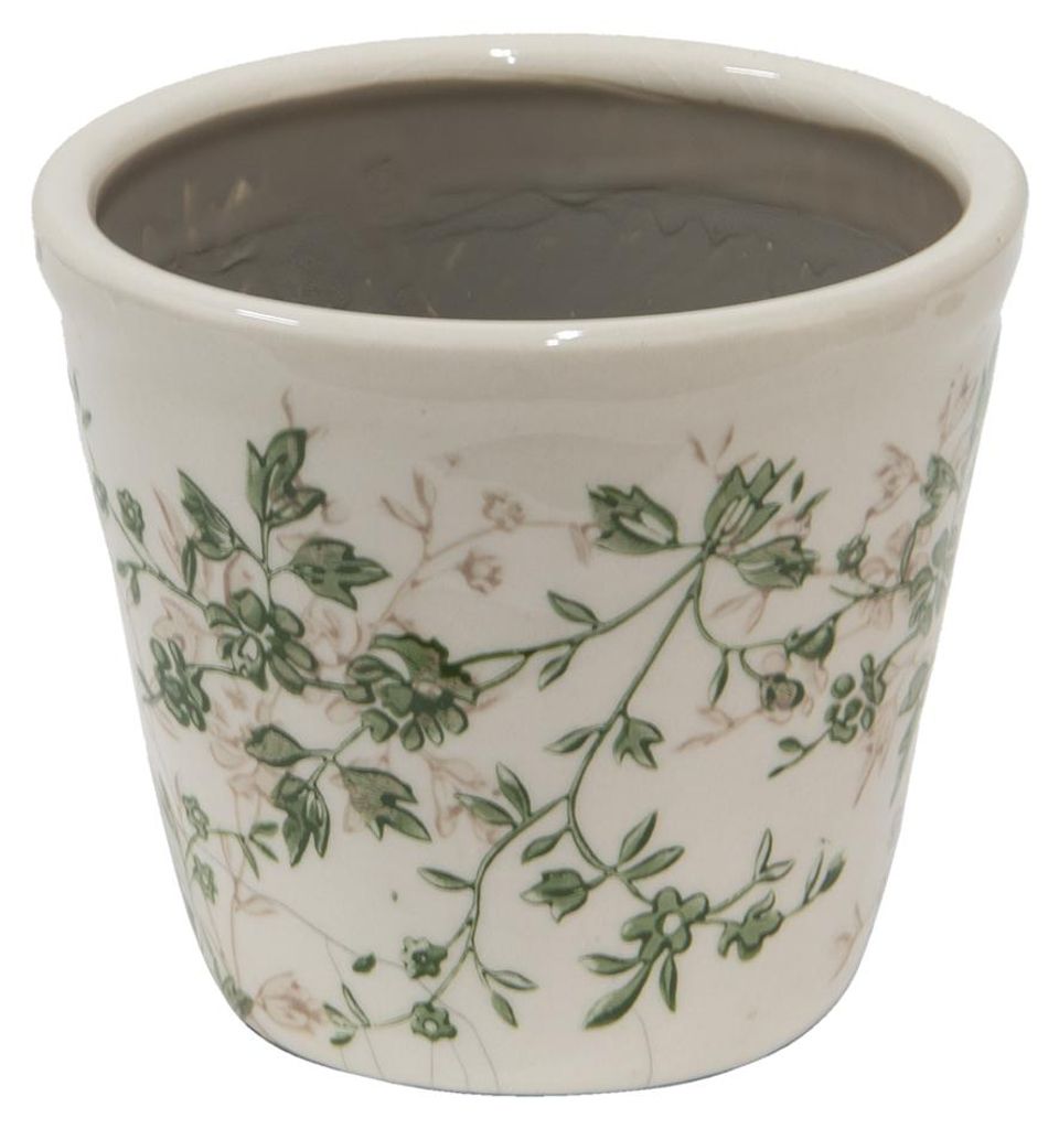 Clayre & Eef Pot de fleurs Ø 12x10 cm Vert Beige Céramique Image du produit 