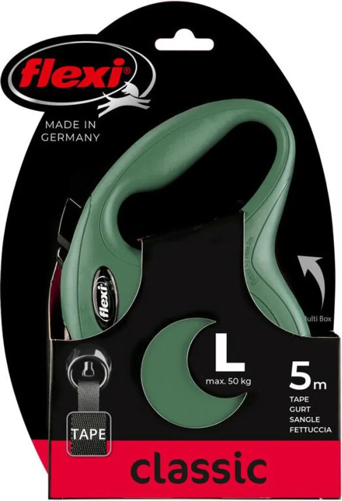 Laisse rétractable flexi New Classic sangle L vert 5m haute qualité