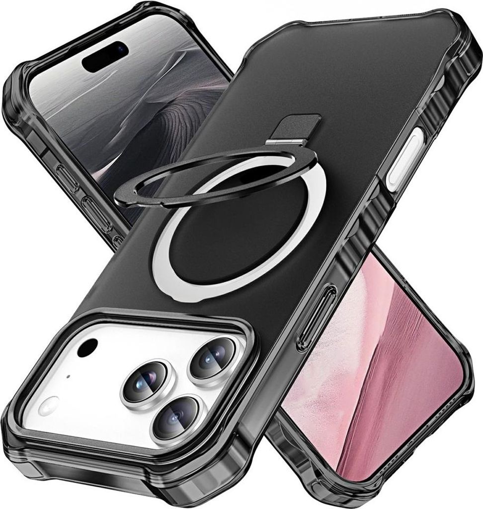 iPhone 17 Pro Max Hülle - Coverup ShockProof TPU Back Cover mit MagSafe Compatible Ring Kickstand - Schwarz