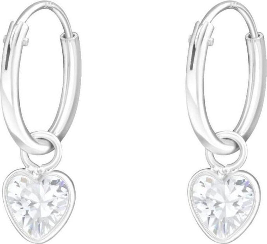 925 Sterling Silber Creolen Ohrringe mit Zirkonia-Herz in Produktbild 