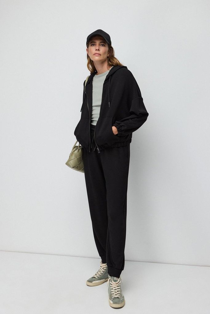 Kapuzen-Crop-Sweatshirt, Black, XS