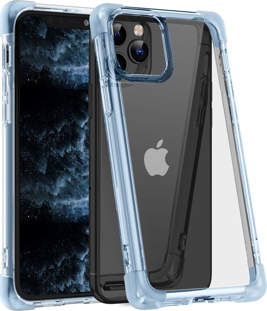 Hülle für iPhone 12 Pro Max Transparent Hart Rückseite Weich TPU Verstärkte Ecken Stoßfeste Handyhülle Blau
