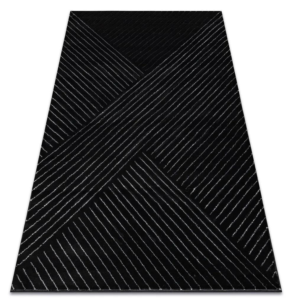 Tapis géométrique 80x150 cm noir et argent chic série EMERALD A0084
