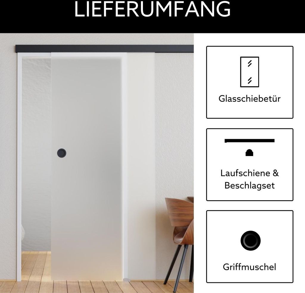 Glasschiebetür Komplettset Milchglas 935x2058 inkl. Produktbild 7