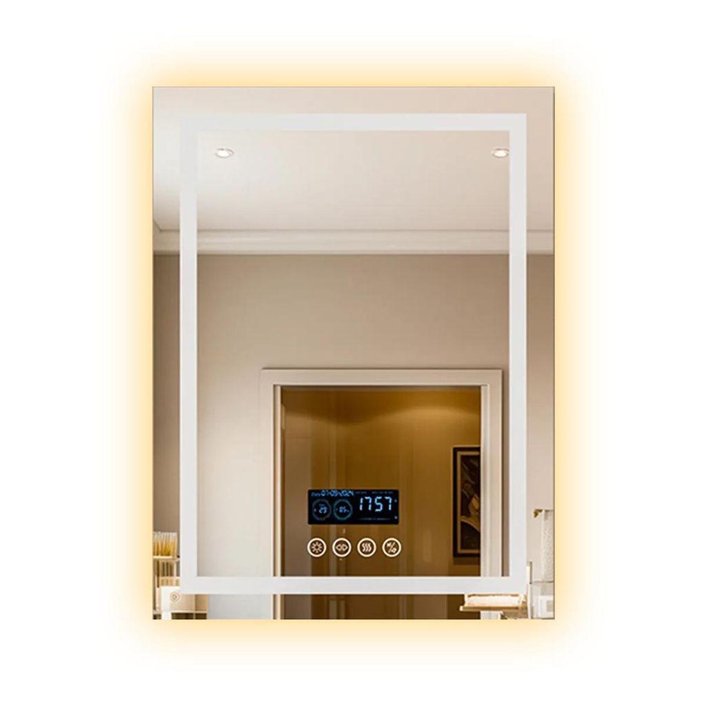 60×80cm LED Badspiegel mit Bluetooth Lautsprecher, Anti-Beschlag, dimmbar, 3 Farben, Touch-Display, Zeit & Temperatur