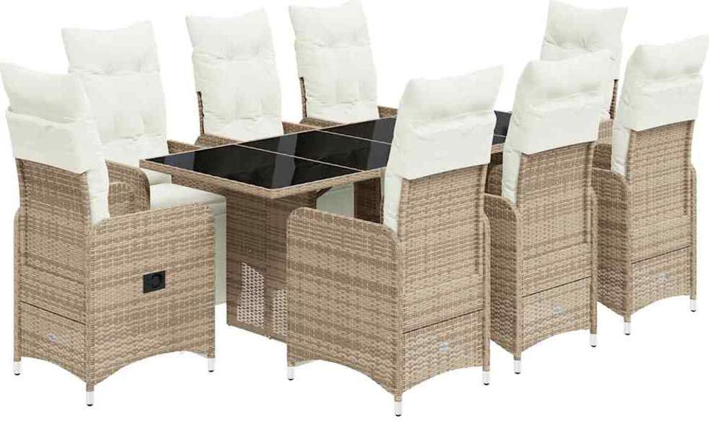 vidaXL 9-tlg. Garten-Bistro-Set mit Kissen Braun Poly Rattan