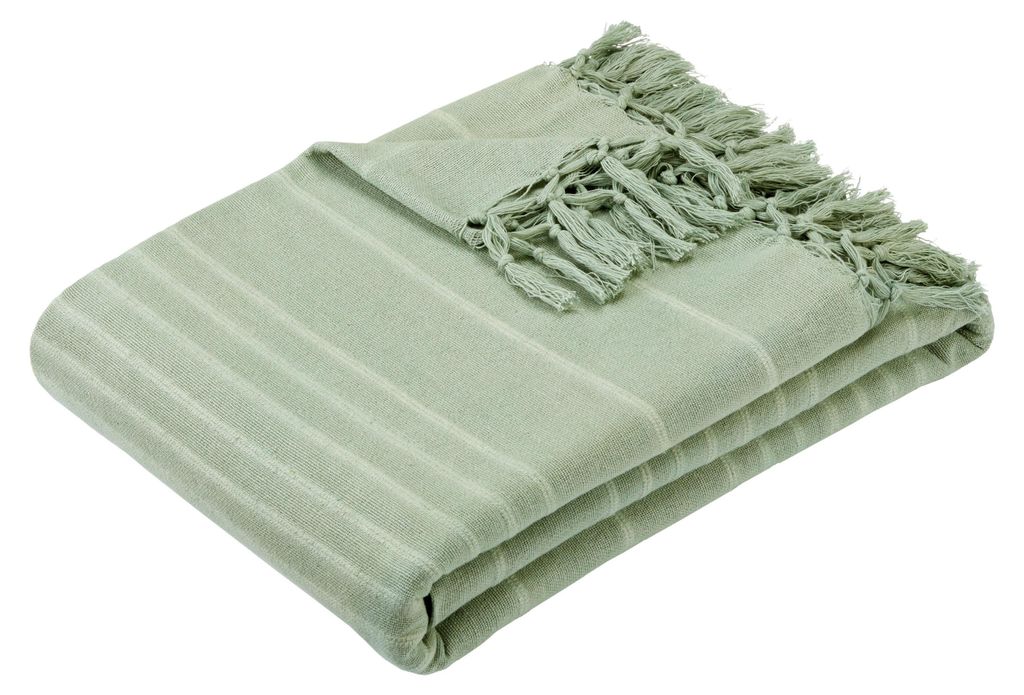 Atmosphera Plaid - salie groen - 230 x 250 cm - Baumwolle - mit Fransen - Teppich - Decke