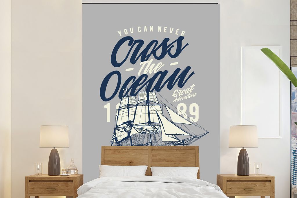MuchoWow Fototapete für Wohnzimmer oder Schlafzimmer Wandtapete Vinyl Motivtapete Boot - Segel - Vintage - 200x300 cm - Wanddekorationen