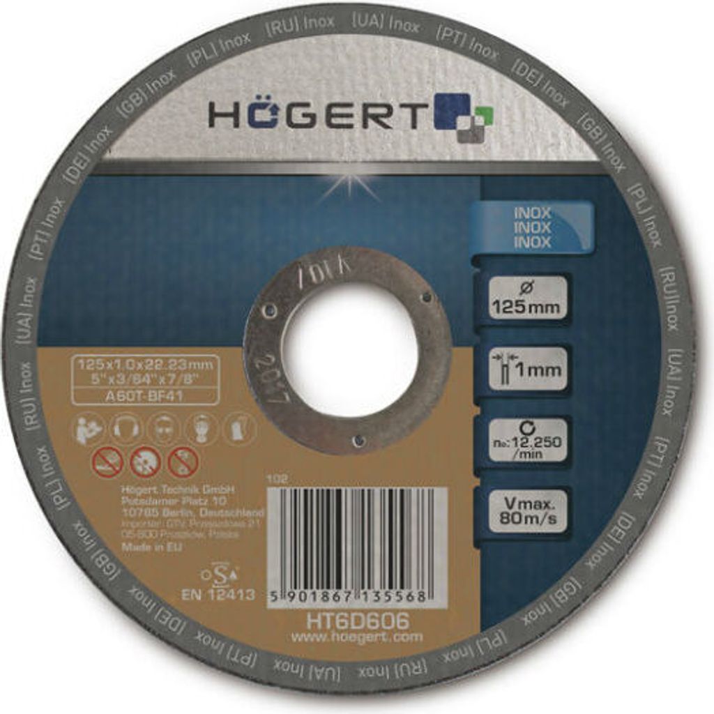 Högert Technik Korundscheibe für Nirostähle, 125 mm, 1.0 mm, HT6D606