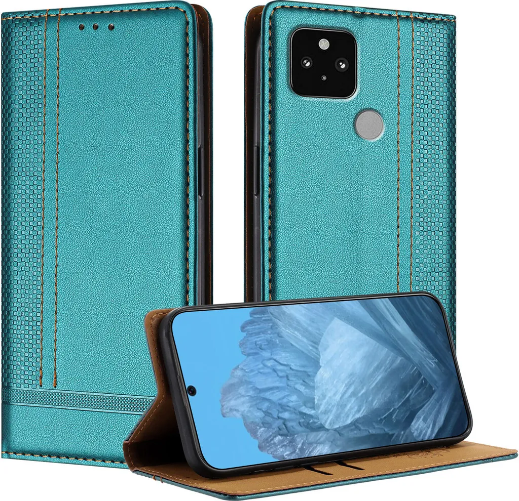 Custodia per Google Pixel 5 in pelle con funzione di supporto verde