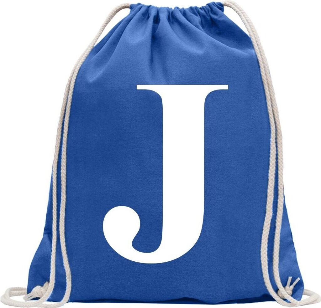 Kiwistar - Turnbeutel - royal - Buchstabe J - Alphabet - Fun Rucksack Sport Beutel Gymsack Baumwolle mit Ziehgurt