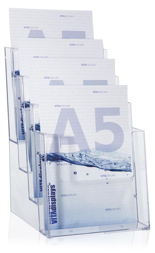 Promotiemateriaalhouder A5, opstelling met vier niveaus. Productafbeelding 