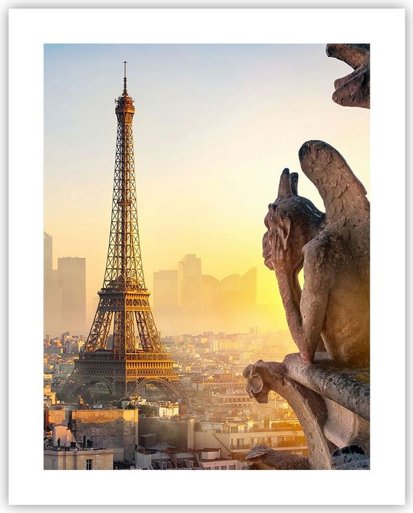 Poster - Poster ohne Rahmen - Wasserspeier Turm Eiffel - 40x50 cm - Wand Bild - Wanddeko - Wandbilder - Kunstposter - Wandposter - Bilder - Kunstdr...