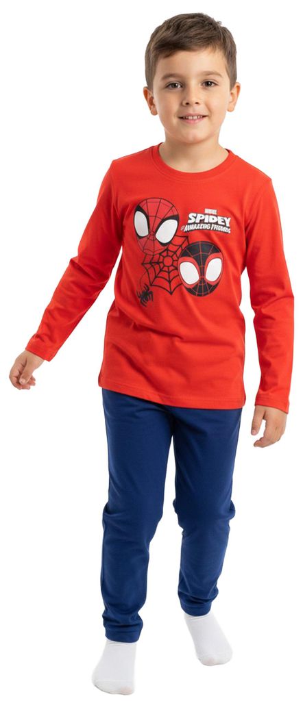 Marvel Spidey und seine Super-Freunde Schlafanzug für Jungen - Spiderman Kinder Pyjama Set Langarm Oberteil mit Hose Rot/Blau 134-140