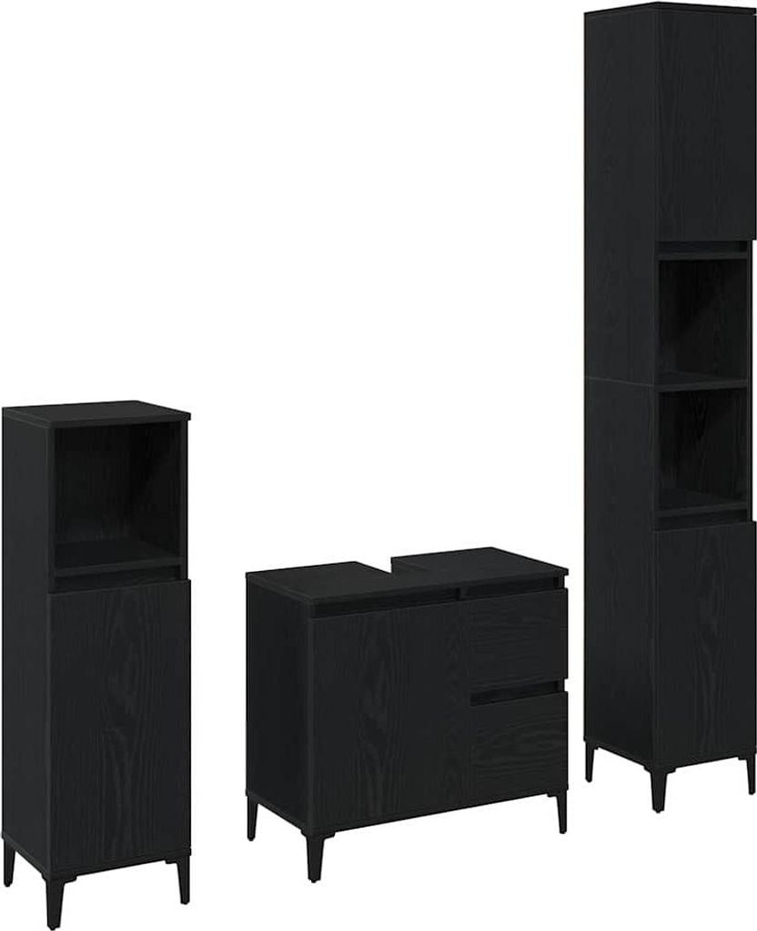 Badezimmermöbel-Set Wandmontiert 3 pcs Schwarz Eichen-Optik